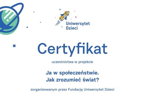 Logo Uniwersytetu Dzieci oraz nazwa projektu