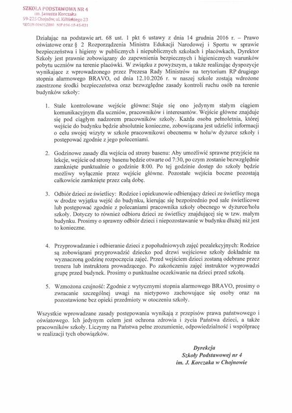 Pismo dyrektora szkoły